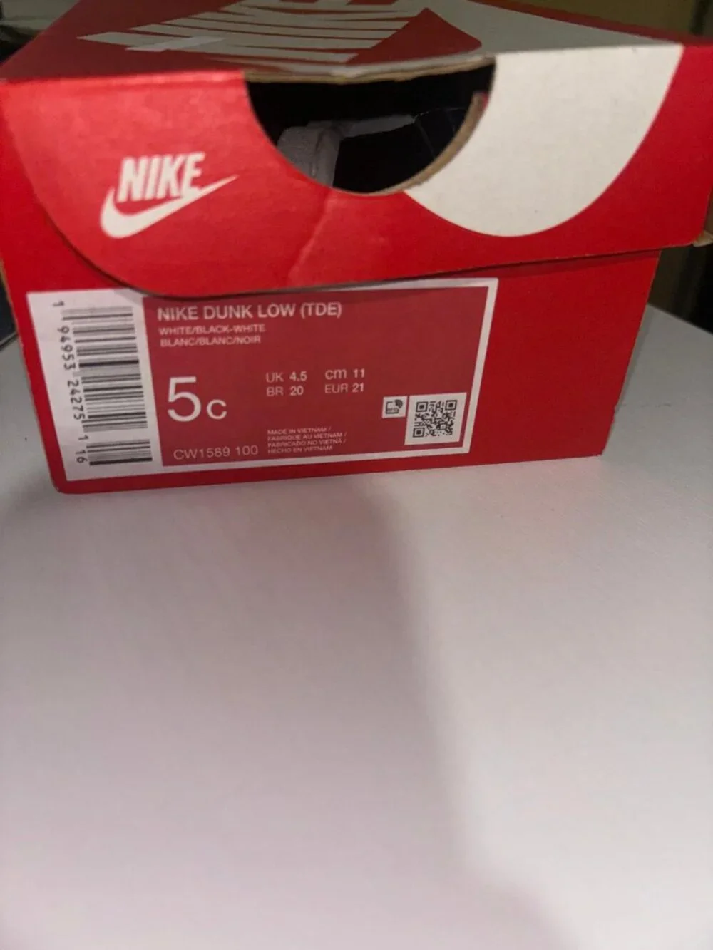 Toddler Size 5C - Nike Dunk Low Black White Leather